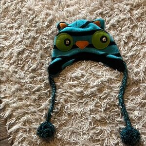 Teal Striped Owl Beanie